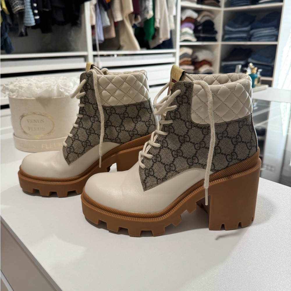 Gucci Women's 38 GG Supreme Ivory Booties